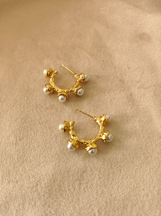 Pearl studded moon hoop